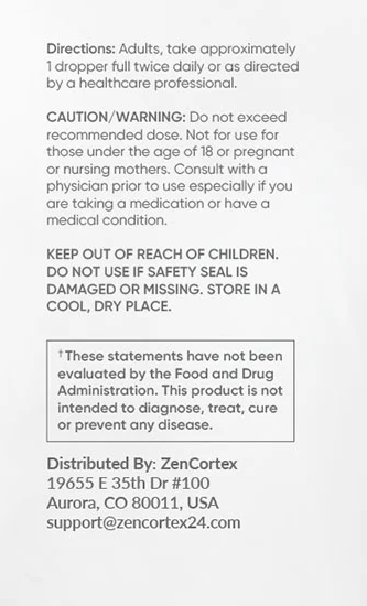 Zencotex ingredient label mobile