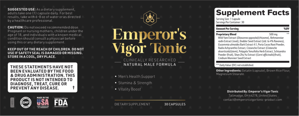 Emperor's Vigor Tonic ingredient label