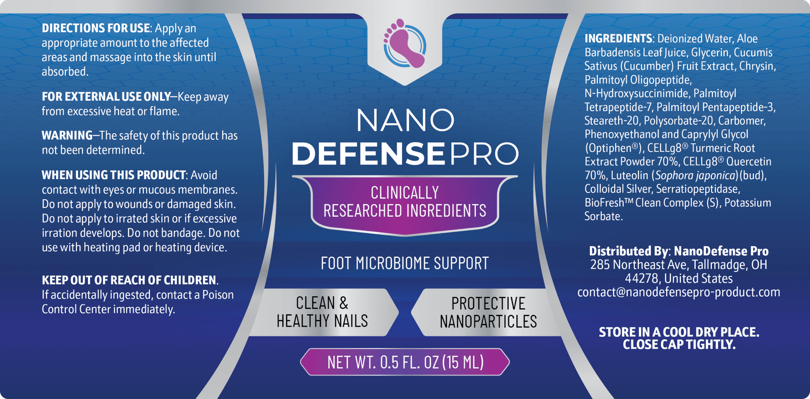 Nano Defense Ingredient Label